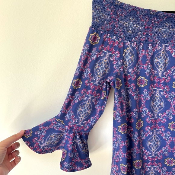 Cabana Life Purple Pink Off The Shoulder Mini Dress Bell Sleeve Tassels Beach - Picture 3 of 9